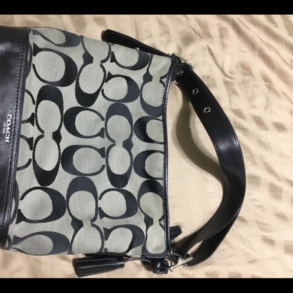 Black and grey coach purse
